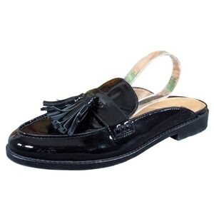 Black Patent Tassel Slingback Loafer for Women